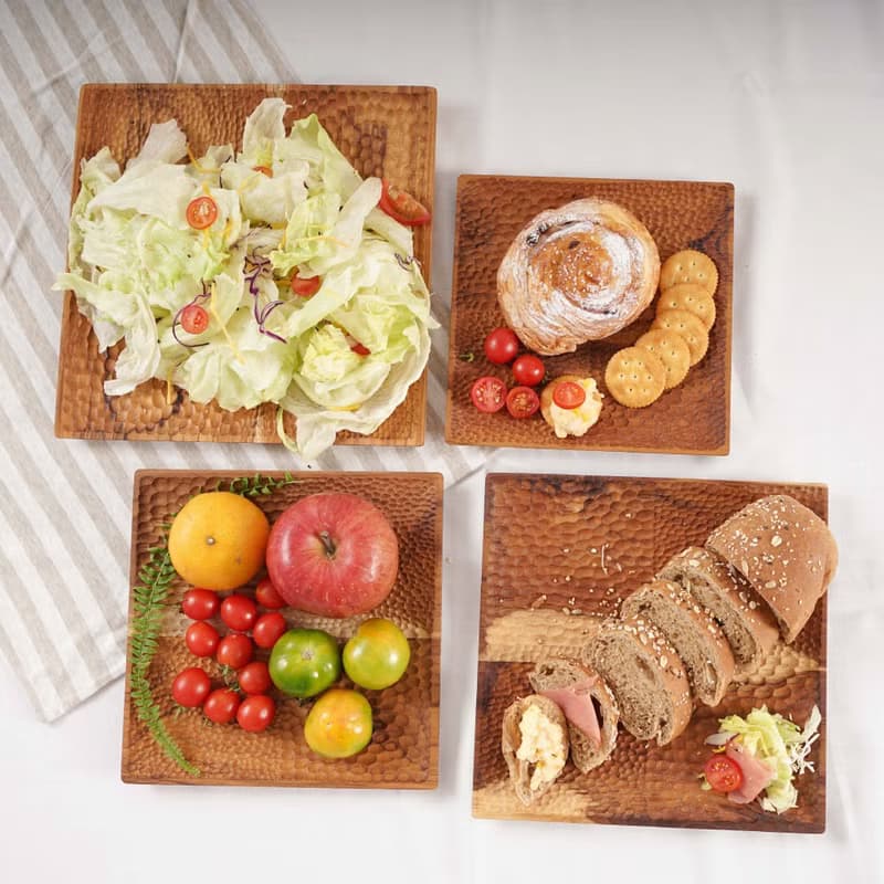 天然柚木方型托盤/餐盤L號-波點│26CM不上漆原木製 露營野餐