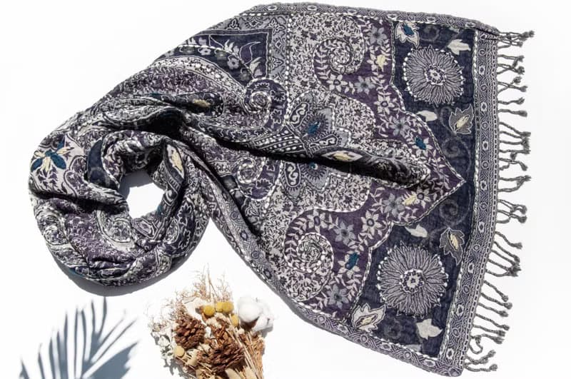 喀什米爾Cashmere/水煮羊毛披肩/針織圍巾/刺繡圍巾/羊絨披巾-花