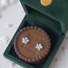 奶油櫻花 純銀耳飾 銀黏土