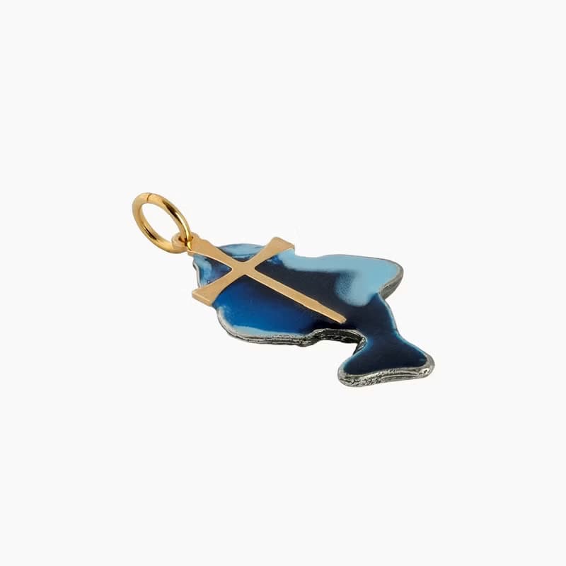 藍色魚形吊墜 24K鍍金十字架 項鍊 墜子 耶穌魚 基督魚 禮品68004