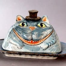Cheshire Cat food storage Handmade Ceramic Butter Dish Cat smile Wonderland