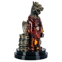 Sculpture of amber and bronze Bull|Amber Souvenir Gift|Amber Bull Figurine|