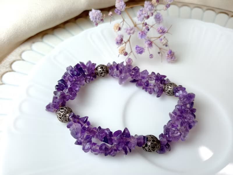 手鍊 珠串設計 紫水晶+925銀/佩戴優雅花環/