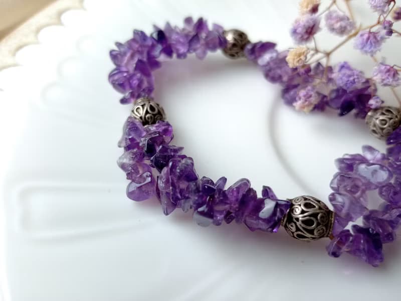 手鍊 珠串設計 紫水晶+925銀/佩戴優雅花環/