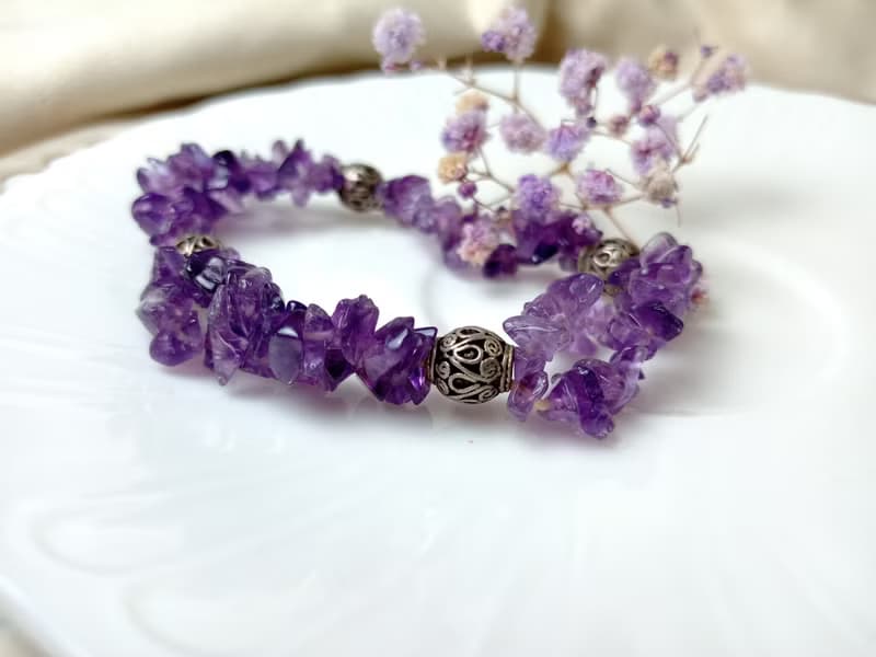 手鍊 珠串設計 紫水晶+925銀/佩戴優雅花環/
