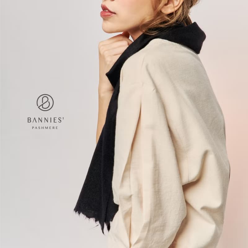 神秘黑 | 窄版素面 喀什米爾圍巾