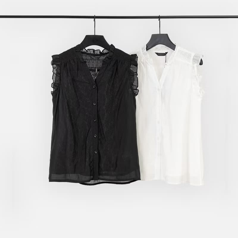 【MEDUSA】半透蕾絲紋理小荷葉背心上衣-2色(M-XL) | 女無袖上衣