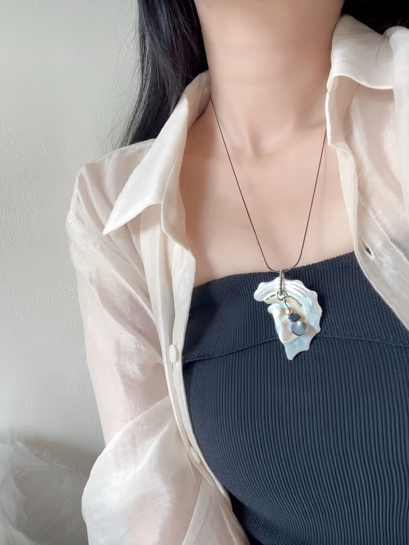 天然白x銀貝殼 兩色x虎眼石x黑瑪瑙 18k 原創手作小眾 串珠項鍊