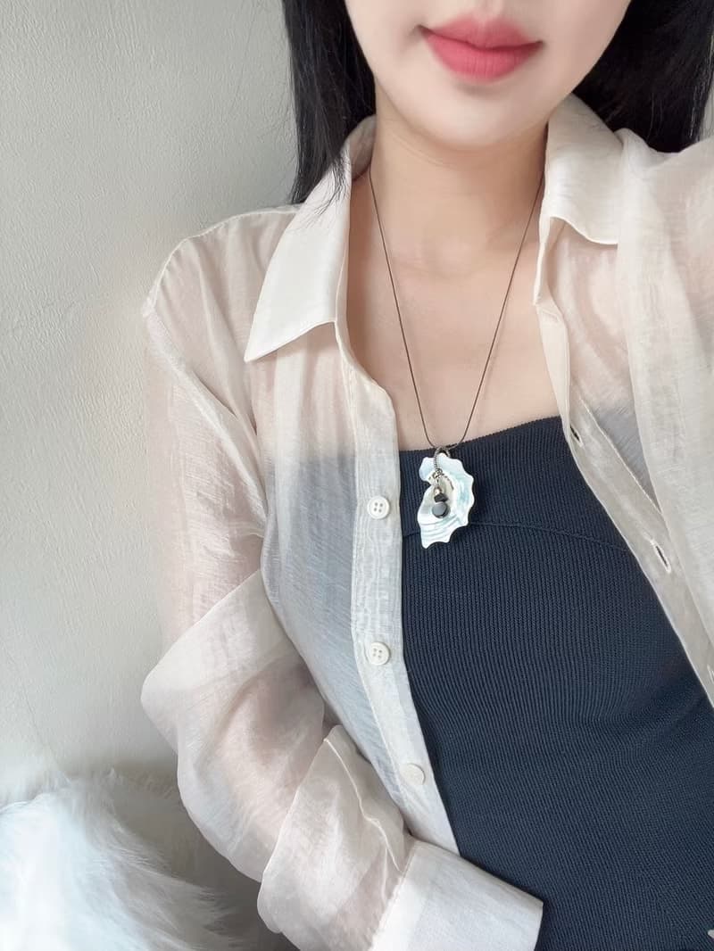 天然白x銀貝殼 兩色x虎眼石x黑瑪瑙 18k 原創手作小眾 串珠項鍊