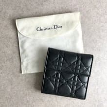 【 日本直送　名牌中古包 】Christian Dior クリスチャン ディオール カナージュ 財布 ブラック レザー 二つ折り vintage  7hrhuv