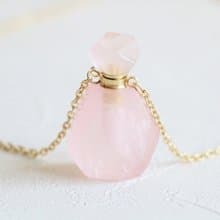天然粉晶精油瓶項鍊 水晶香薰瓶項鍊 香水瓶頸鍊