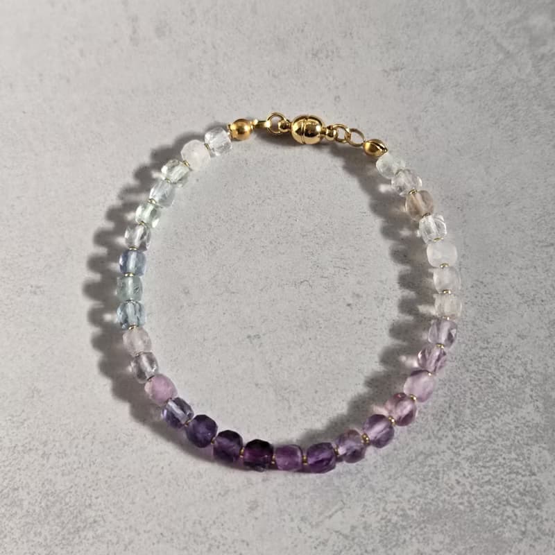 【日本製】フローライト キューブカットブレスレット – 高品質 / 金属アレルギー対応