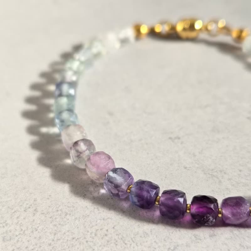 【日本製】フローライト キューブカットブレスレット – 高品質 / 金属アレルギー対応