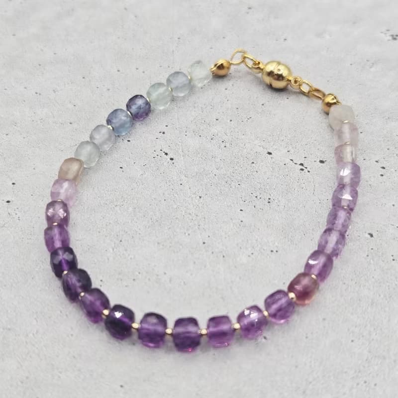 【日本製】フローライト キューブカットブレスレット – 高品質 / 金属アレルギー対応