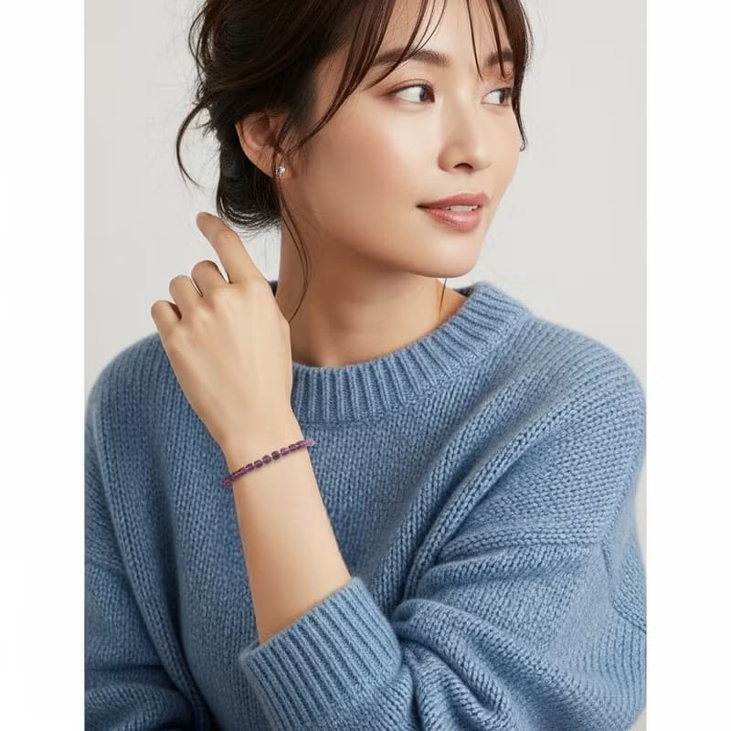 【日本製】フローライト キューブカットブレスレット – 高品質 / 金属アレルギー対応