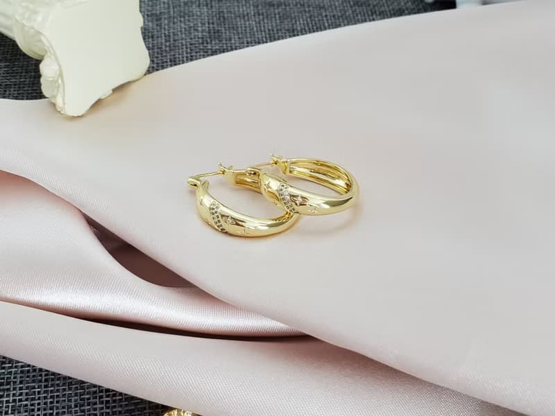 925 純銀耳針鍍14K金耳環 ~ 星星耳環 ~ 鑲鑽耳環 ~ 金色大圈耳環