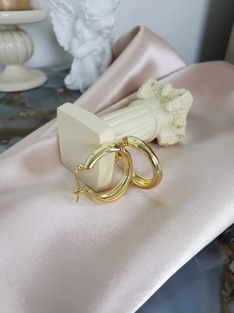 925 純銀耳針鍍14K金耳環 ~ 星星耳環 ~ 鑲鑽耳環 ~ 金色大圈耳環