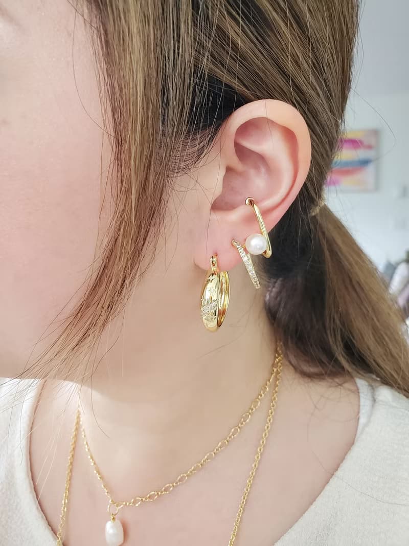 925 純銀耳針鍍14K金耳環 ~ 星星耳環 ~ 鑲鑽耳環 ~ 金色大圈耳環