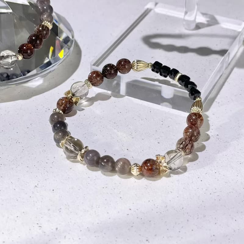 日常 茶晶阿賽斯特萊|黑金骨幹|黑金超|黑尖晶|水晶手鍊A22-4