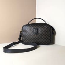 稀有中古二手Celine黑色老花皮革相機包單肩包側背孭斜揹小包手袋