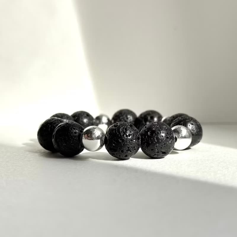 【勇氣和力量】火山岩天然礦石簡約鍍銀手鏈 夢想與行動力 考驗