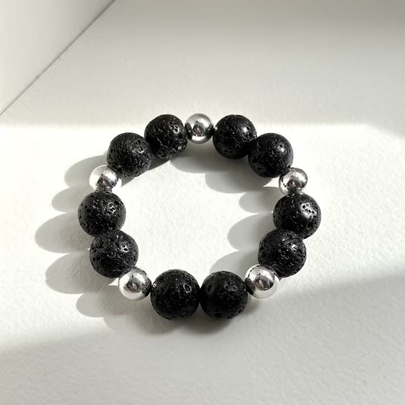 【勇氣和力量】火山岩天然礦石簡約鍍銀手鏈 夢想與行動力 考驗