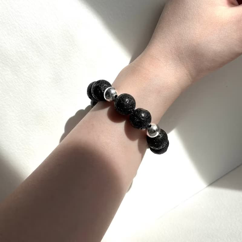 【勇氣和力量】火山岩天然礦石簡約鍍銀手鏈 夢想與行動力 考驗