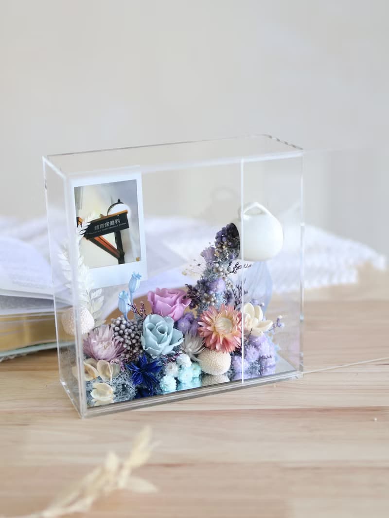 愛的灌溉-No.藍紫印象 x 不凋玫瑰乾燥花透明花框