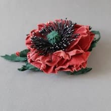 皮革胸針 Leather brooch red poppy for her or for him Leather jewelry