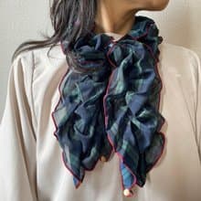 Ballett Kyoto発 バレットのチェック柄シャーリングスカーフ シワになりにくくソフトなシフォン生地使用