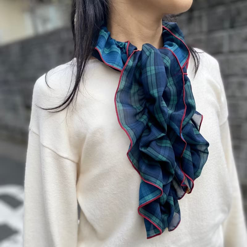 Ballett Kyoto発 バレットのチェック柄シャーリングスカーフ シワになりにくくソフトなシフォン生地使用