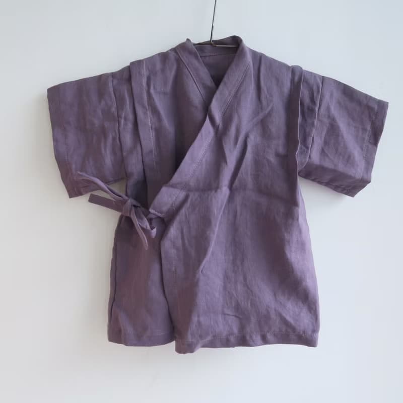 福利品 | 成長過渡調整型綁帶日式甚平兒童上衣 | 亞麻 | 紫藤花