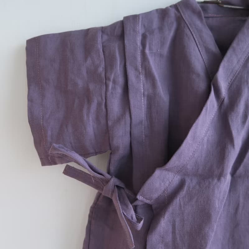 福利品 | 成長過渡調整型綁帶日式甚平兒童上衣 | 亞麻 | 紫藤花