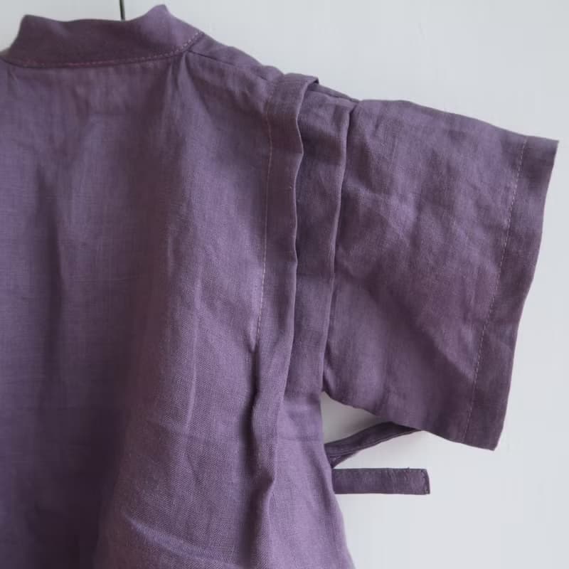 福利品 | 成長過渡調整型綁帶日式甚平兒童上衣 | 亞麻 | 紫藤花