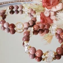 緋紅玫瑰-玫瑰色系阿拉善/藍針水晶/白水晶/愛情/魅力/水晶手鍊