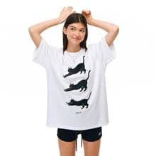 MOKACME CrazyCat惡趣味黑貓白貓插畫印花短袖純棉T恤男女潮情侶