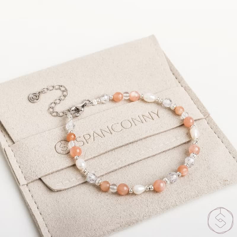 曙光 | 太陽石 淡水珍珠 白水晶 S925純銀 | 天然水晶手鍊