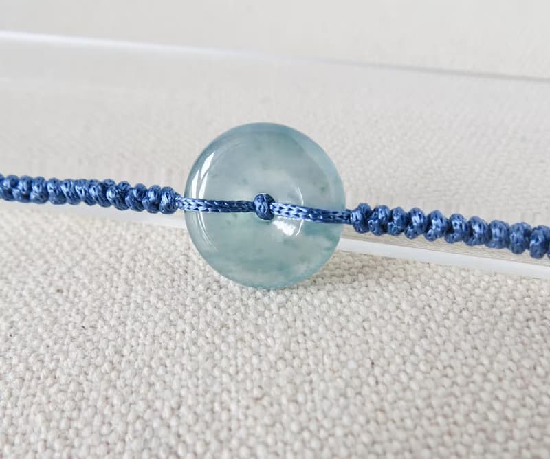 本命年【歲歲平安】冰藍紫雪花棉平安扣翡翠絲光編織手鍊SW07開運