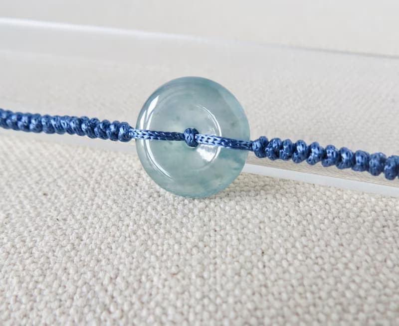 本命年【歲歲平安】冰藍紫雪花棉平安扣翡翠絲光編織手鍊SW07開運