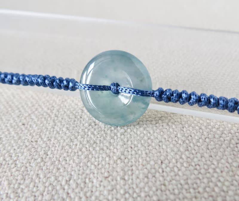 本命年【歲歲平安】冰藍紫雪花棉平安扣翡翠絲光編織手鍊SW07開運