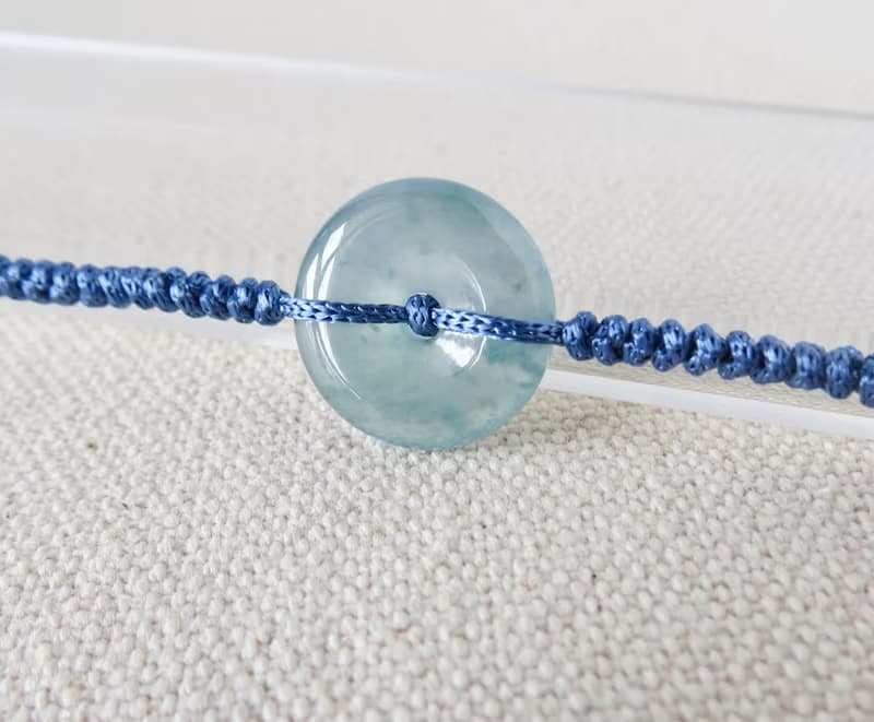 本命年【歲歲平安】冰藍紫雪花棉平安扣翡翠絲光編織手鍊SW07開運