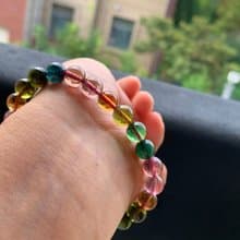 天然巴西全彩碧璽手鏈 老礦料 直徑7.8mm 重17.6克 顏色光鮮