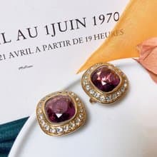 【西洋古董飾品】Monet 閃爍湛紫紅 多邊切鑽 耳環 耳針