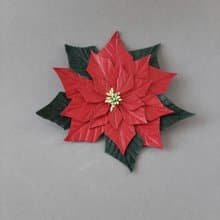皮革胸針 Red leather brooch poinsettia for her Leather women's jewelry