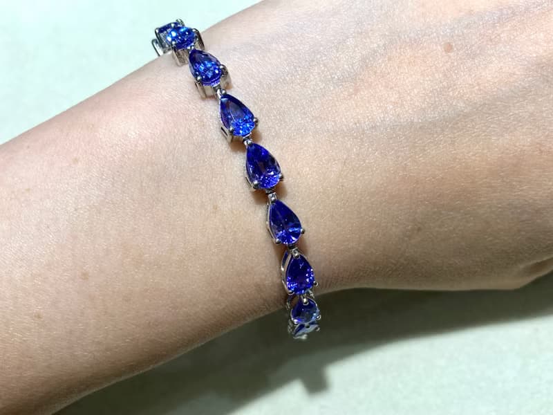 天然 丹泉石 坦桑石 手鍊 印度製 925純銀 手工製
