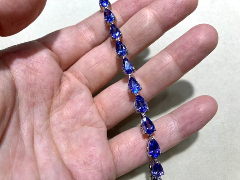 天然 丹泉石 坦桑石 手鍊 印度製 925純銀 手工製