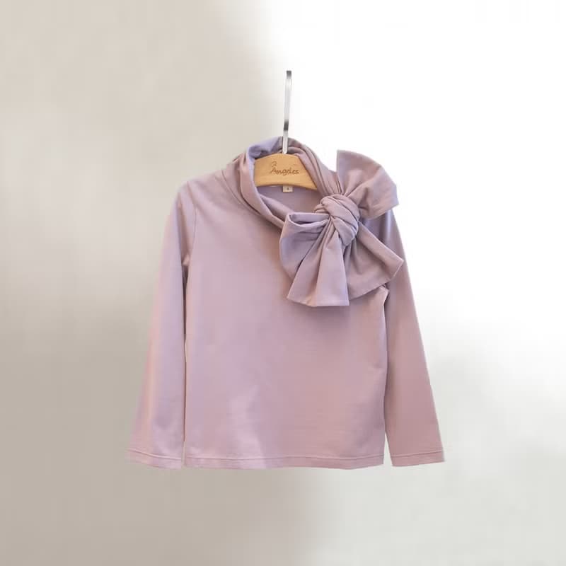 Ángeles-蝴蝶結高領上衣(粉/綠/黑)