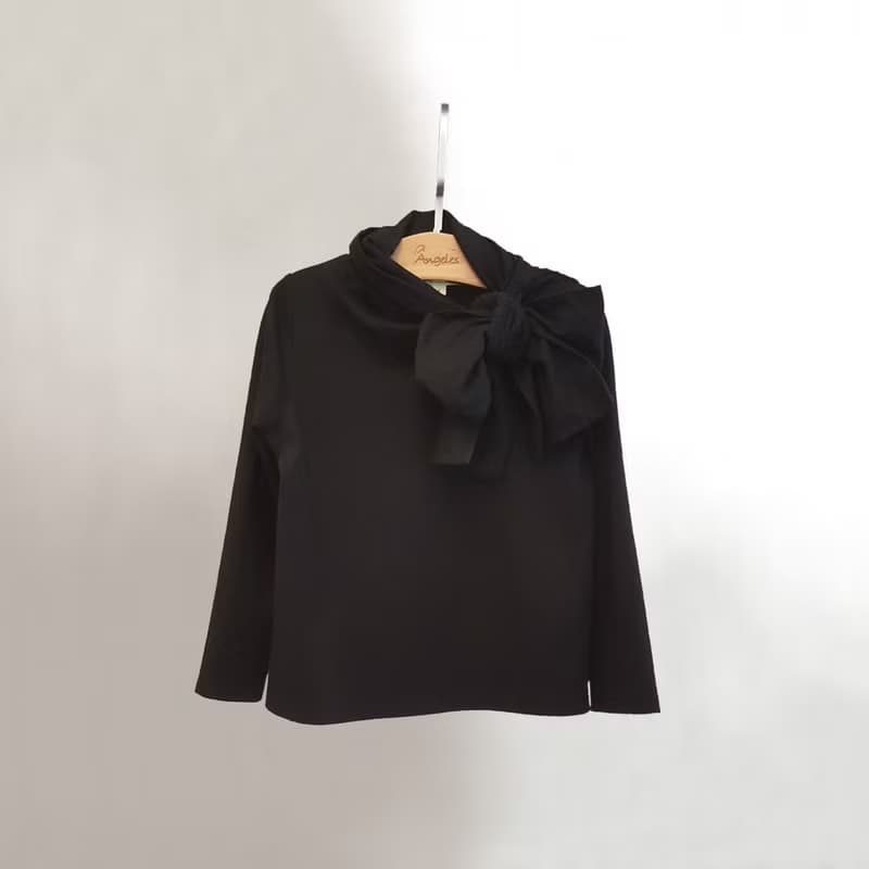 Ángeles-蝴蝶結高領上衣(粉/綠/黑)