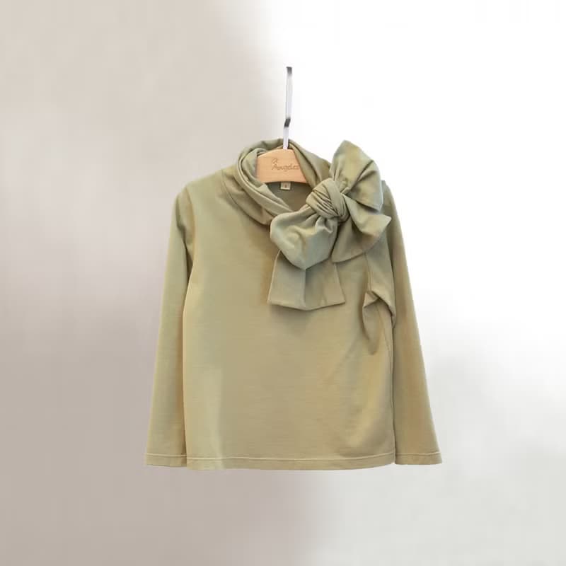 Ángeles-蝴蝶結高領上衣(粉/綠/黑)