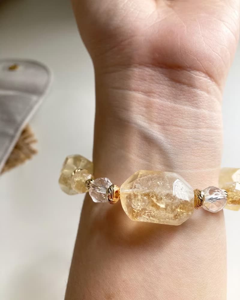 天然水晶 招財大顆原石黃水晶配阿賽斯特萊 白水晶手鍊